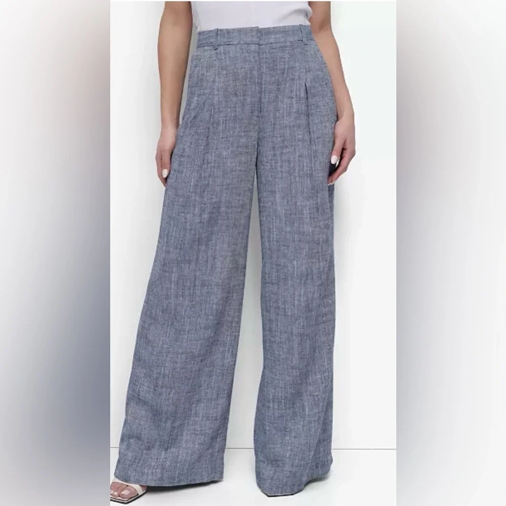 CLUB MONACO Wide Leg Linen-Blend Pants in Heather Gray Size 4 - Picture 2 of 15